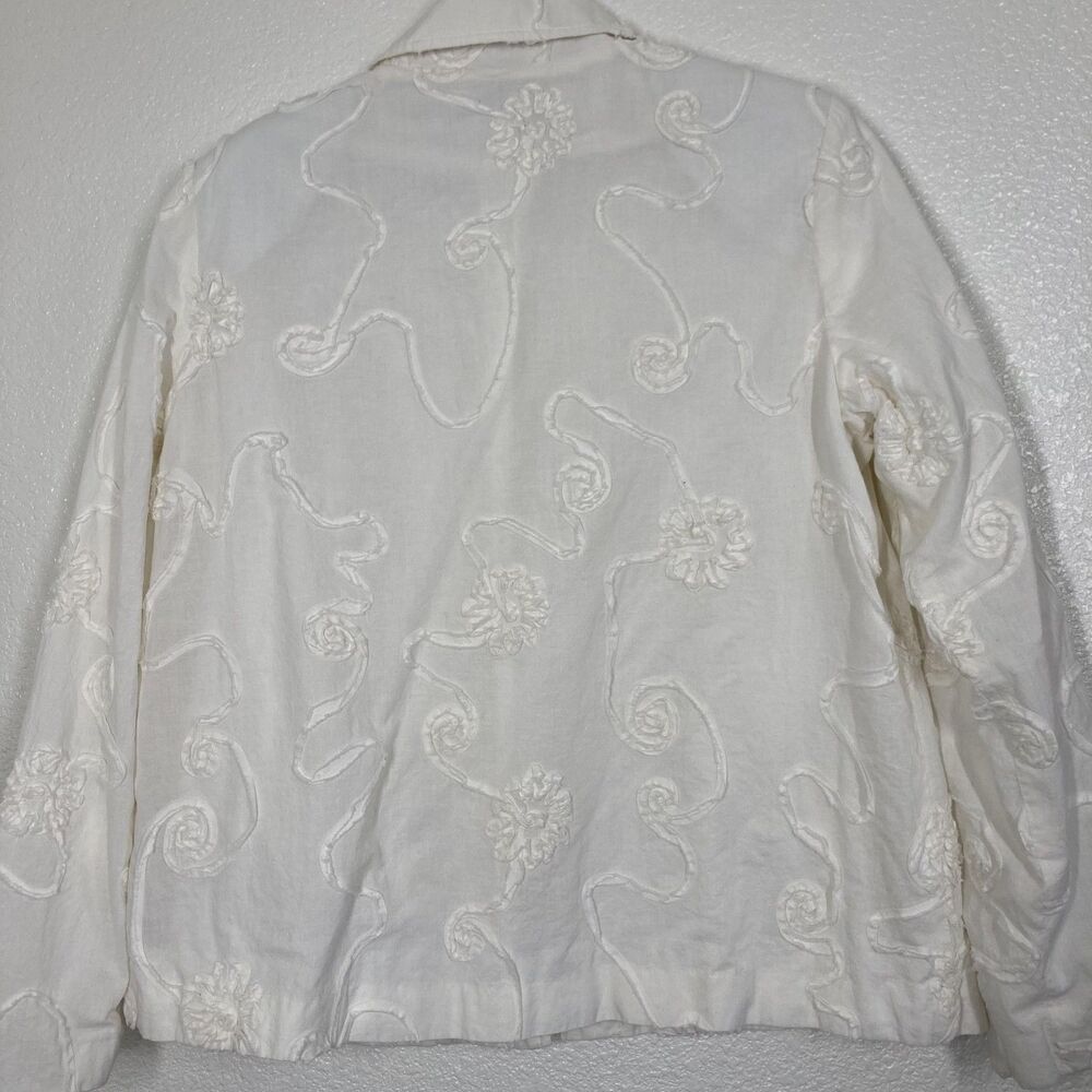 SIMONTON Says Jacket Womens Small White Cotton Floral Embroidered Boho Textured - Picture 14 of 16